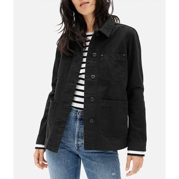Everlane Black Cotton Canvas Chore Utility Jacket Shacket Size Medium - Picture 2 of 10